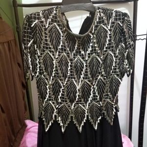 Black and silver evening dress.